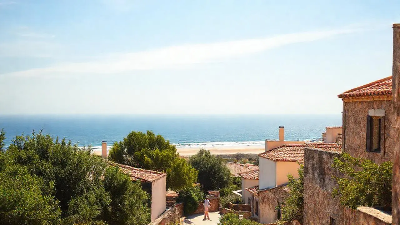 Tranquila playa, luz cálida y amplia