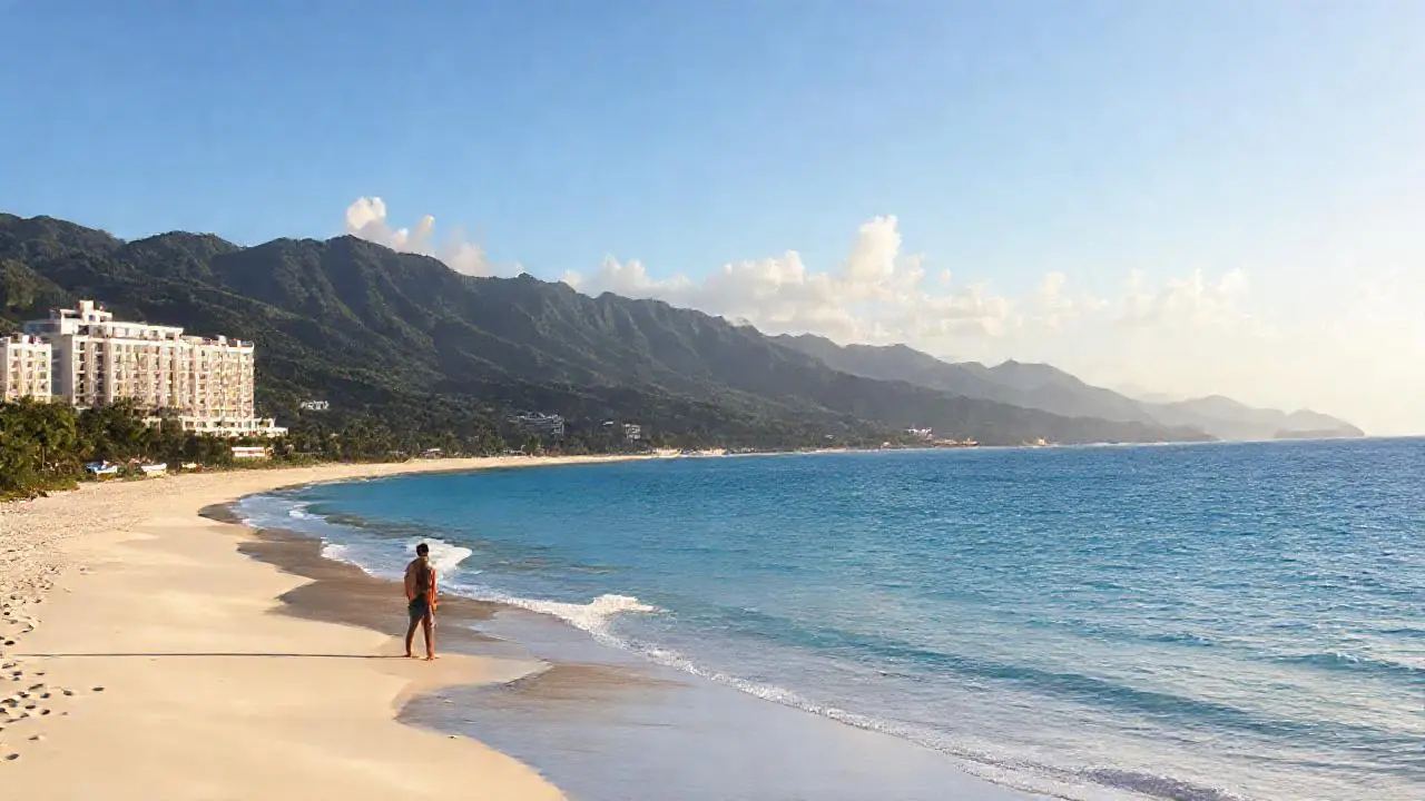 Playa tranquila, hotel, cielo despejado