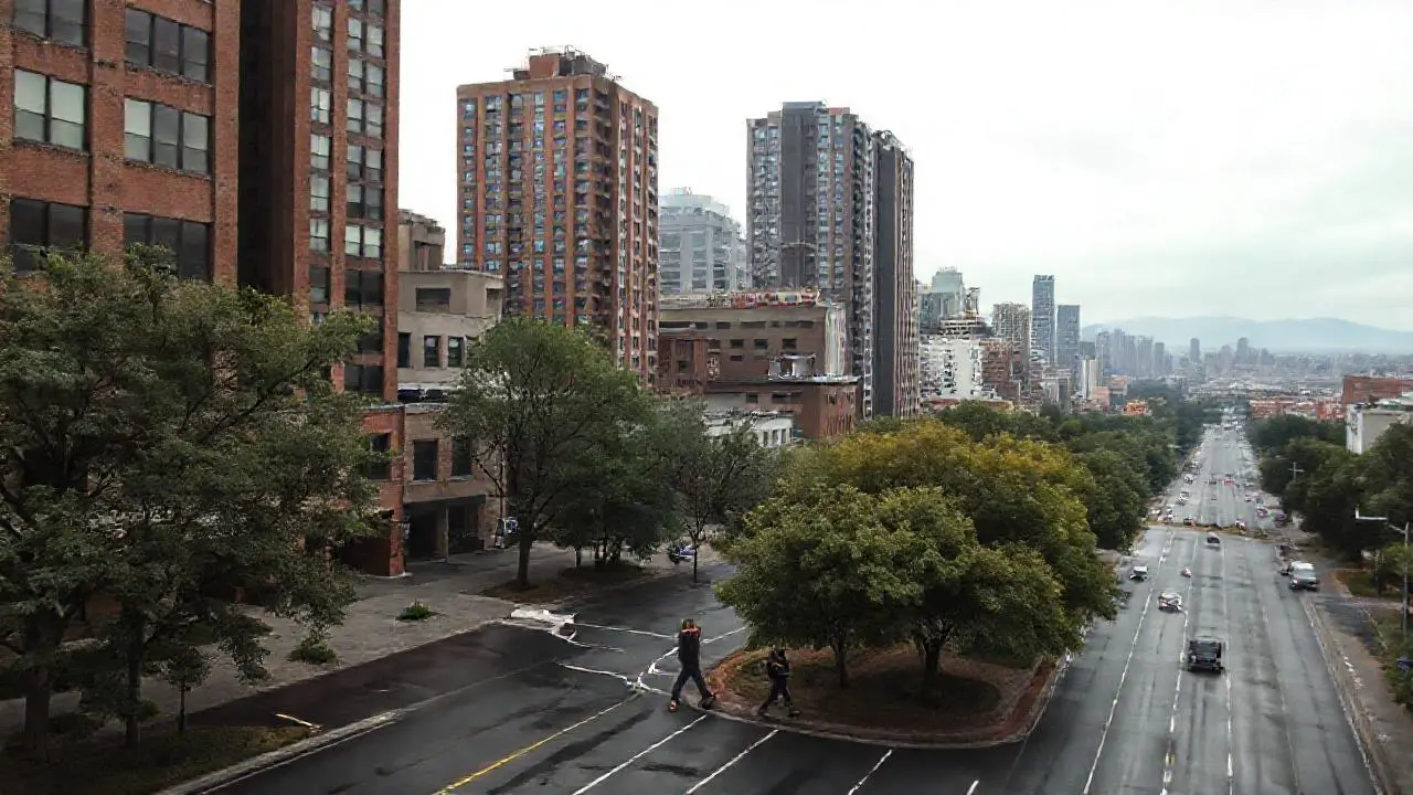 Ciudad urbana extensa, tranquila y realista