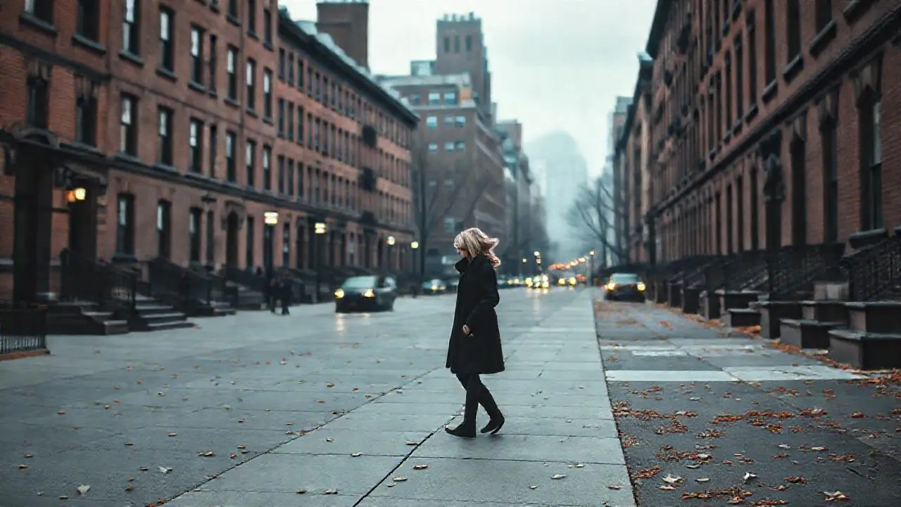Ciudad tranquila, luz suave y neblinosa