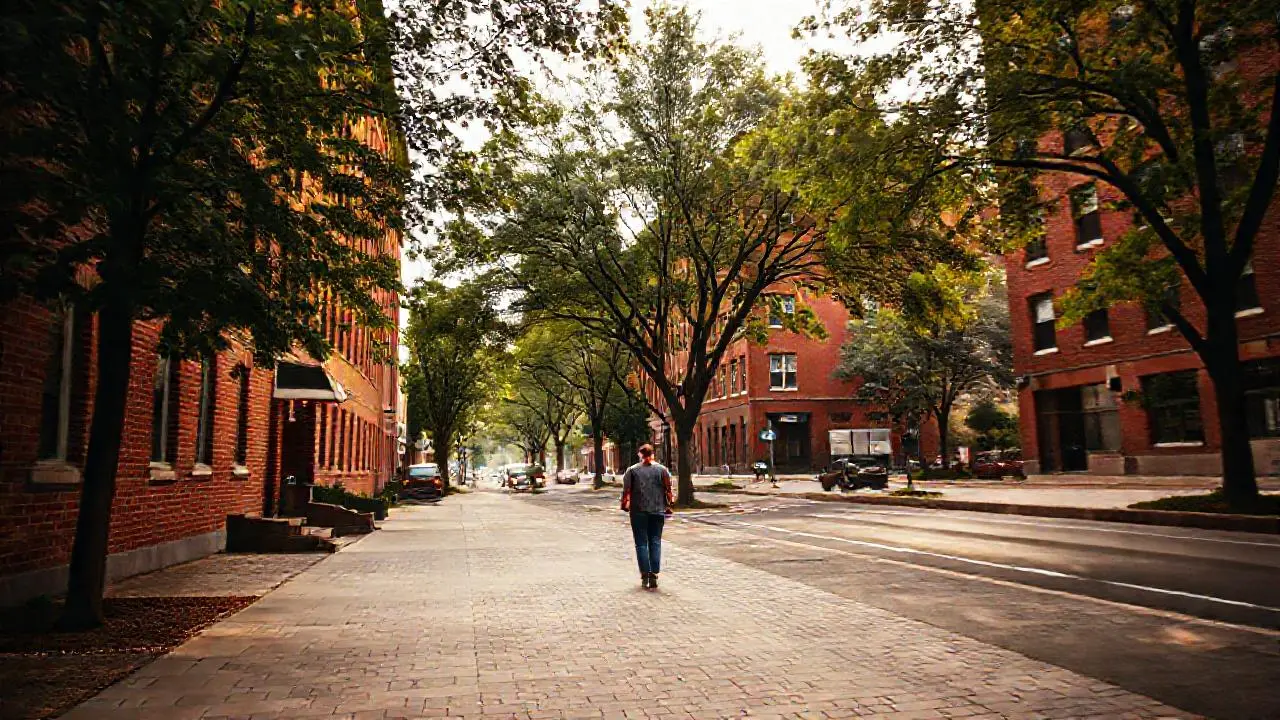 Calle urbana tranquila, luz suave y difusa