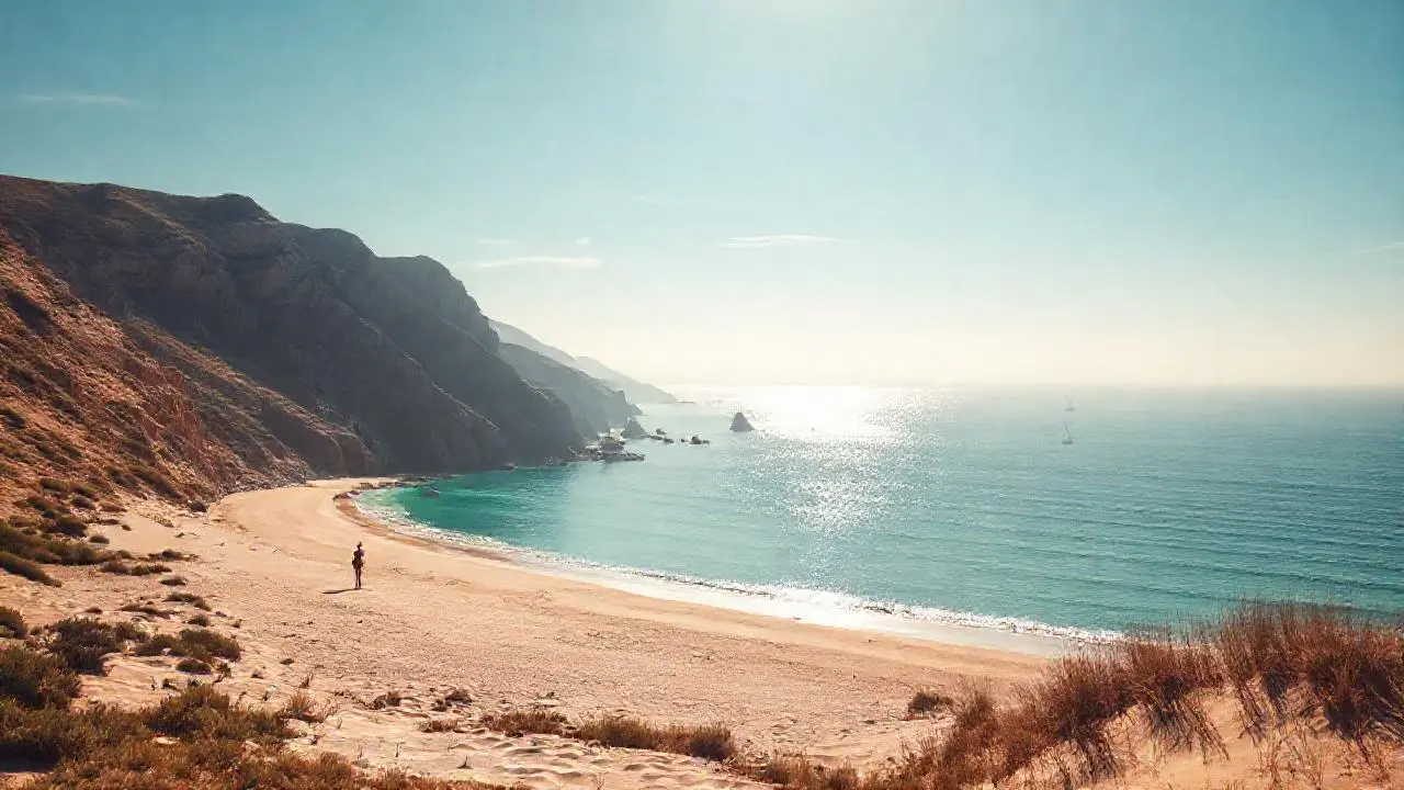 Costa serena, luz cálida y espacio infinito