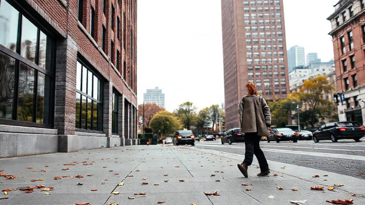 Escena urbana otoñal, suave y difusa