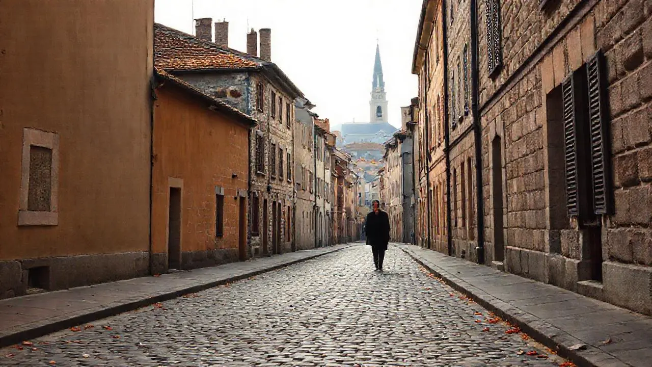 Calle antigua, ambiente cálido y melancólico