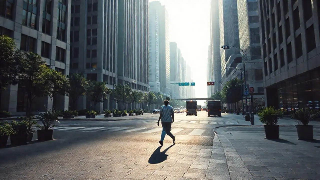 Escena urbana moderna, difusa y ligeramente borrosa