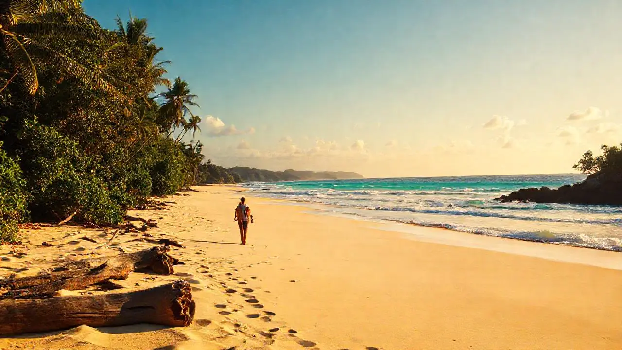 Playa tropical serena bajo cielo azul