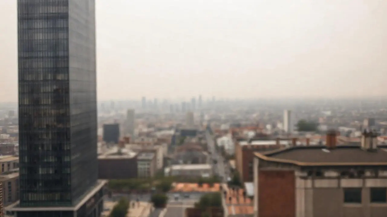 Ciudad gris, arquitectónica, y con una persona