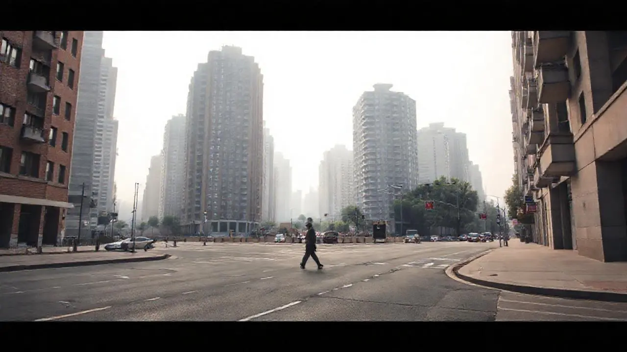 Ciudad urbana tranquila, luz natural suave