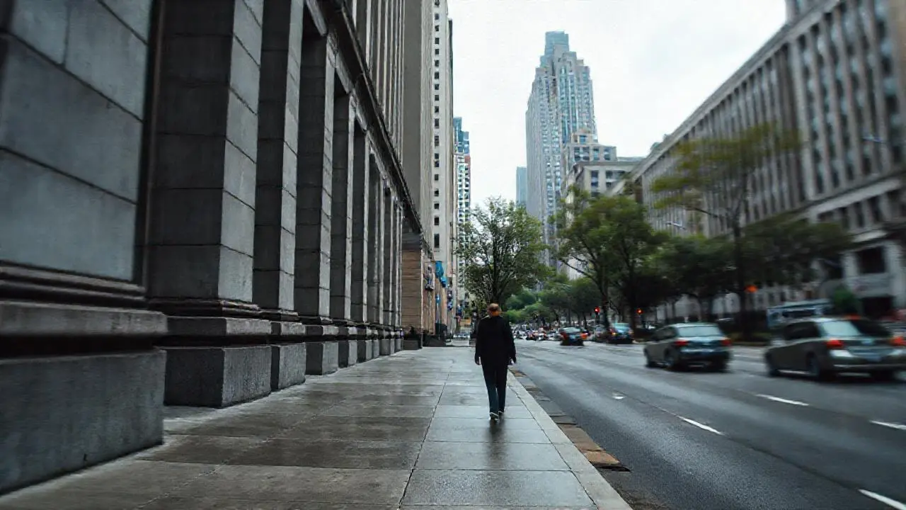 Ciudad gris, húmeda y ligeramente borrosa