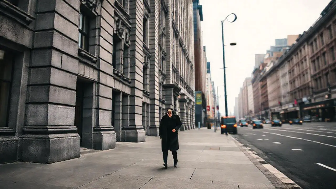 Fachada urbana, solitaria y ligeramente difusa