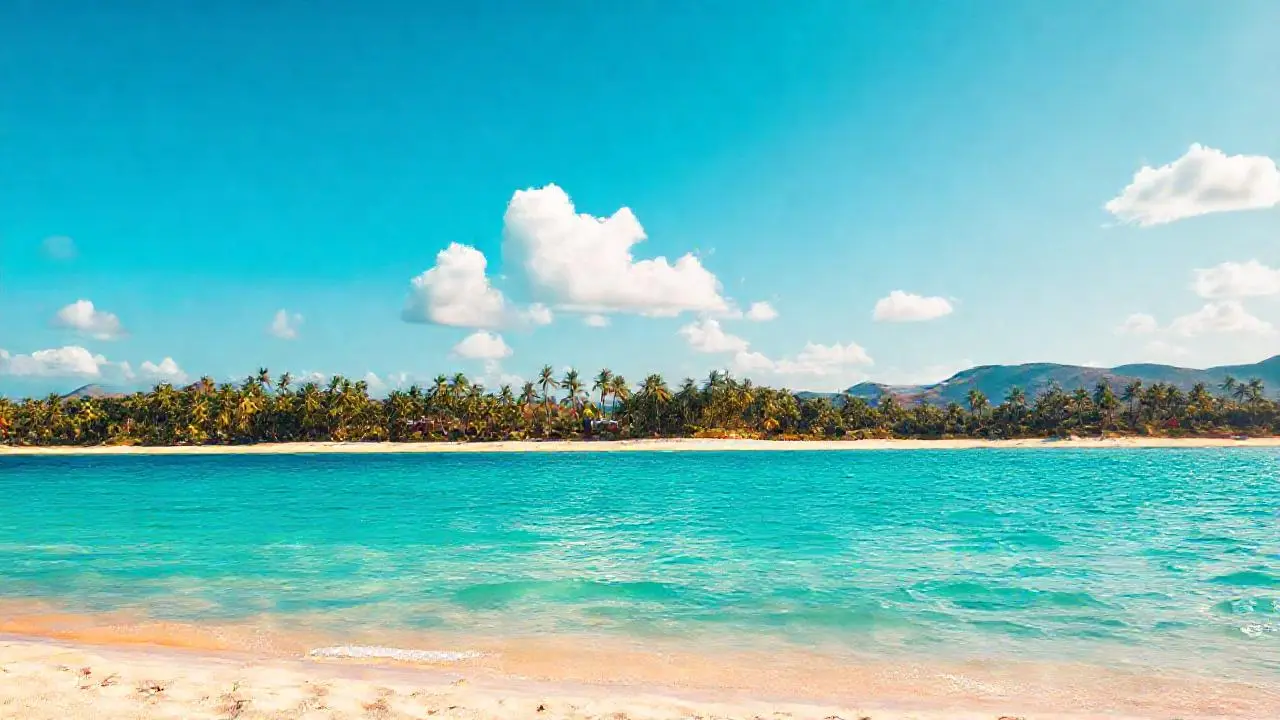 Playa tropical, luz cálida, espacio infinito