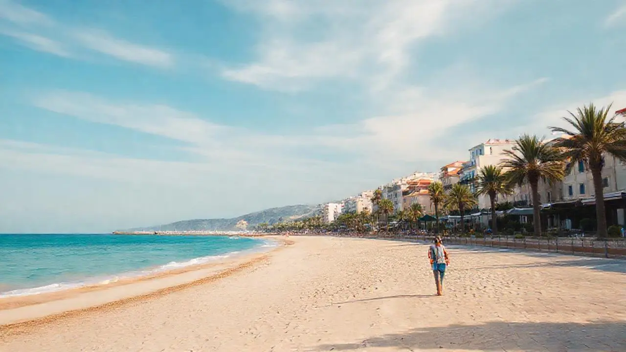 Playa tranquila, luz cálida y atmósfera relajada