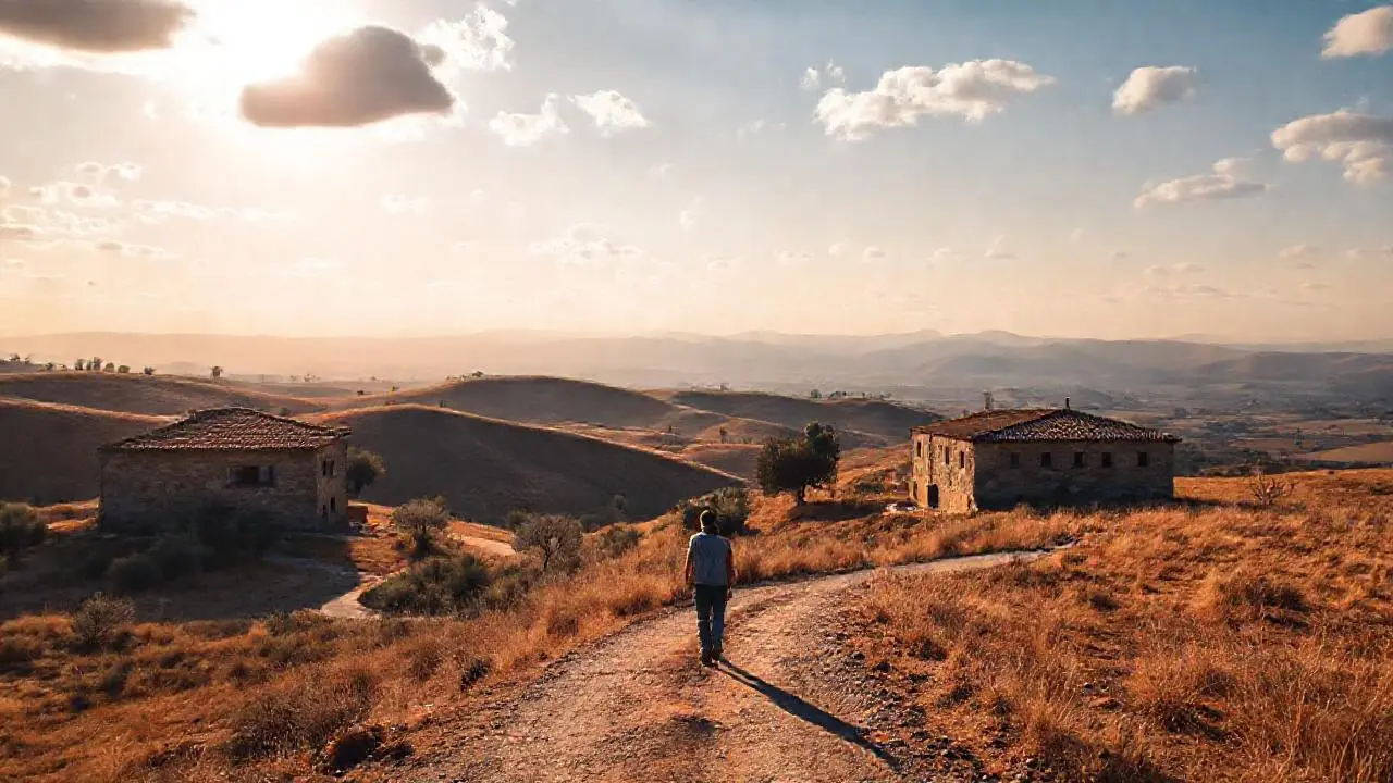 Paisaje rural tranquilo, cálido y extenso