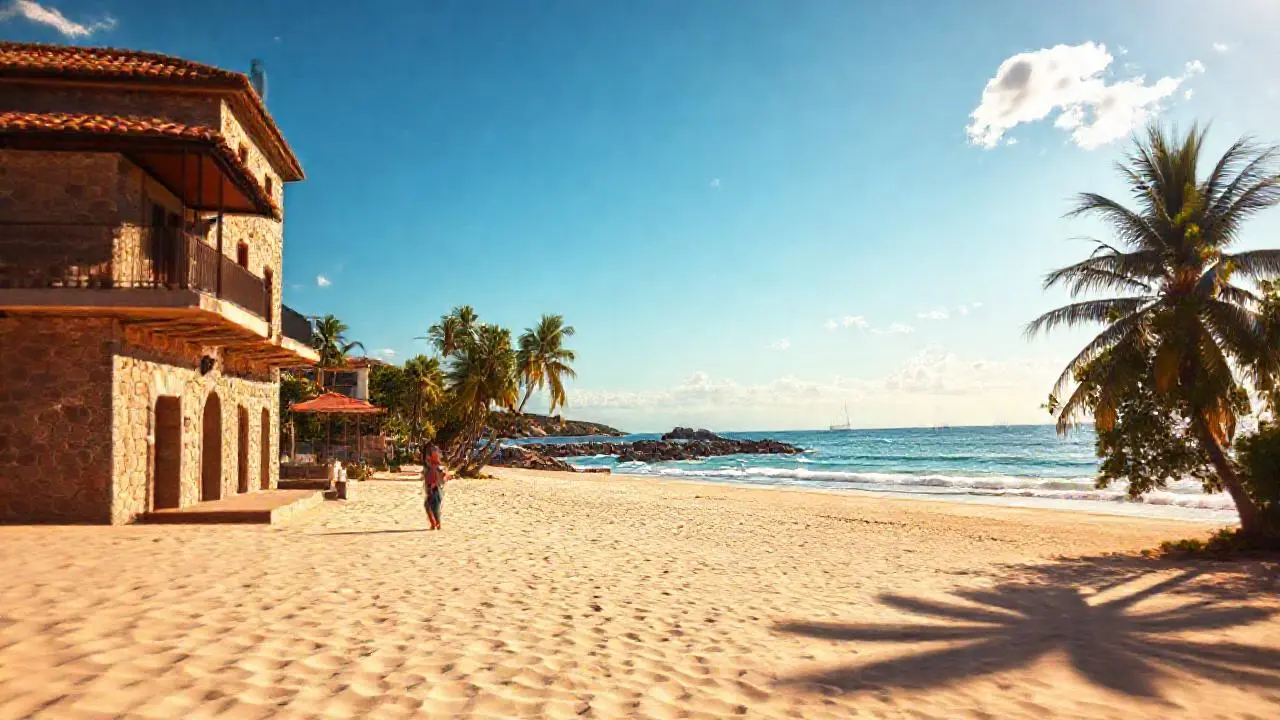 Playa soleada y serena, ambiente relajante