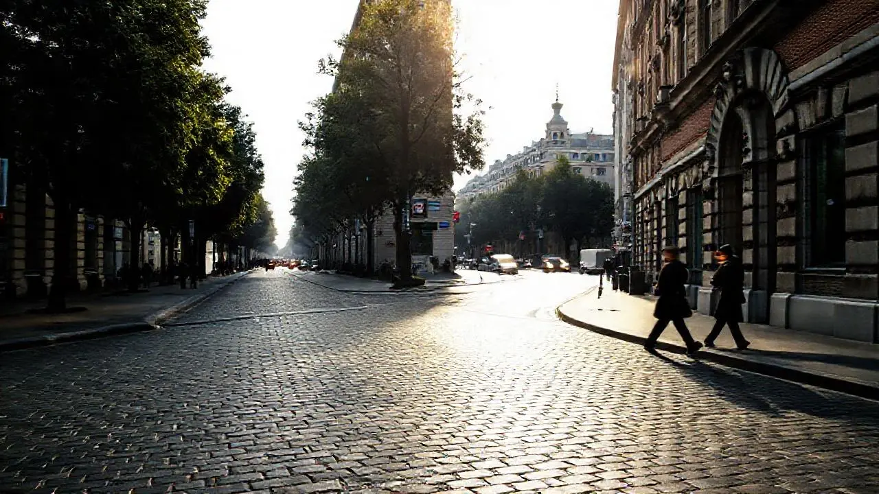 Calle urbana, arquitectura y luz suave