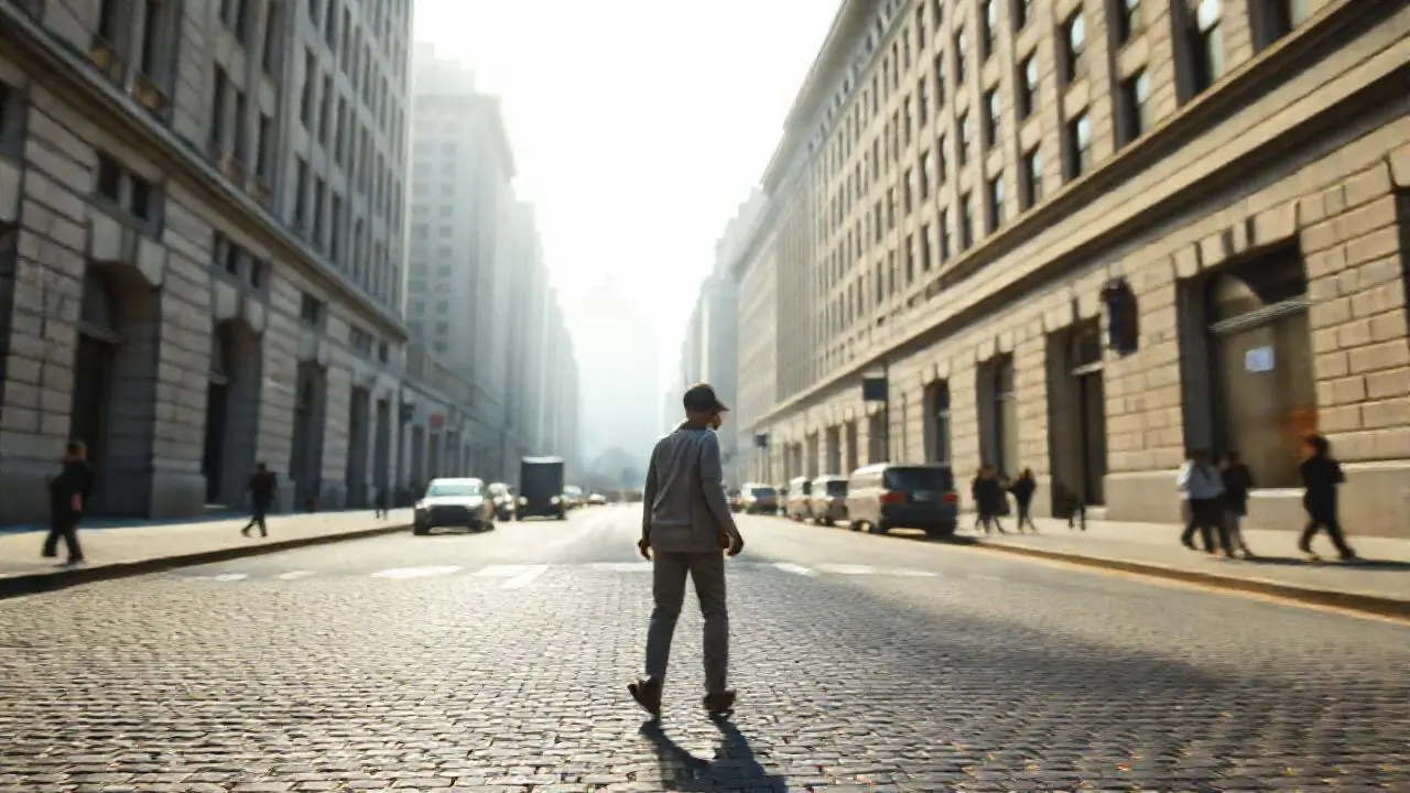 Calle urbana tranquila, luz suave y difusa