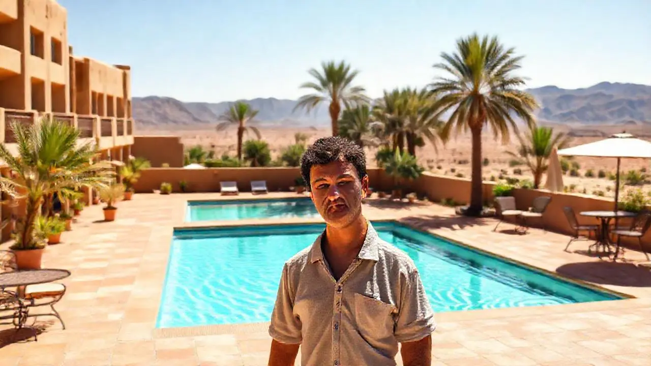 Tranquilo oasis en un paisaje desértico