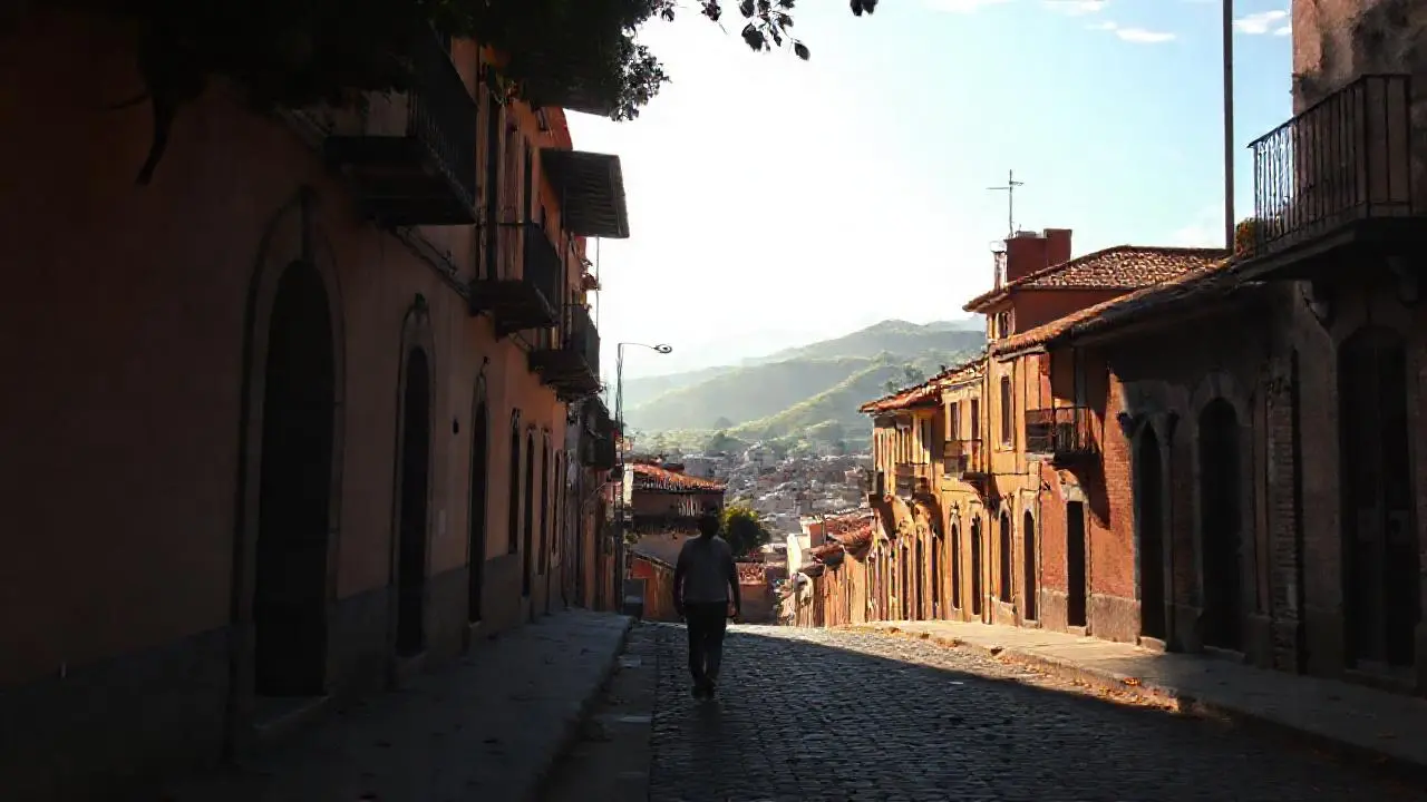 Pueblo antiguo, tranquilo, bañado por luz suave