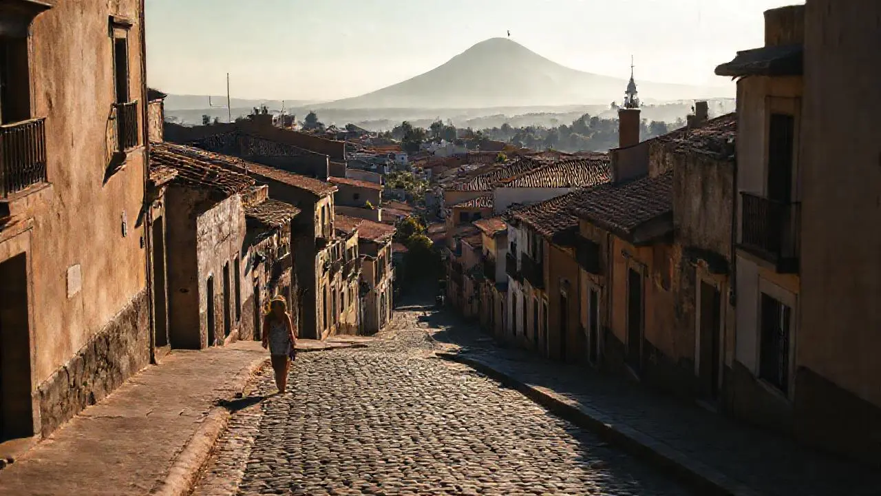Pueblo antiguo bañado por luz suave