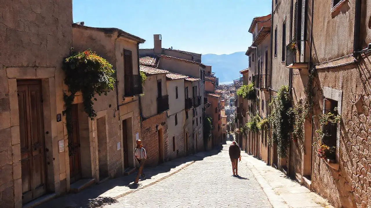 Pueblo antiguo, tranquilo y soleado