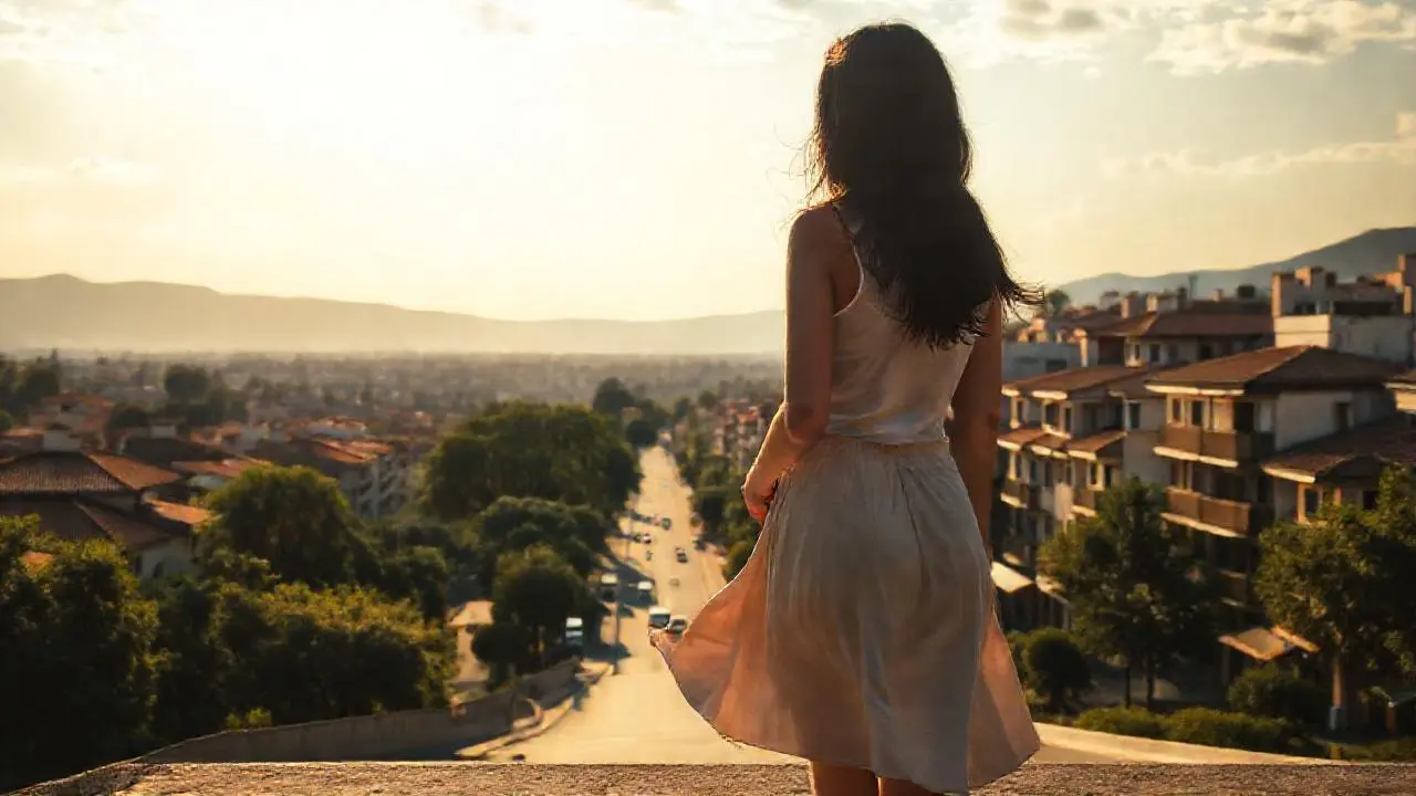 Ciudad urbana tranquila, atmósfera suave y cálida