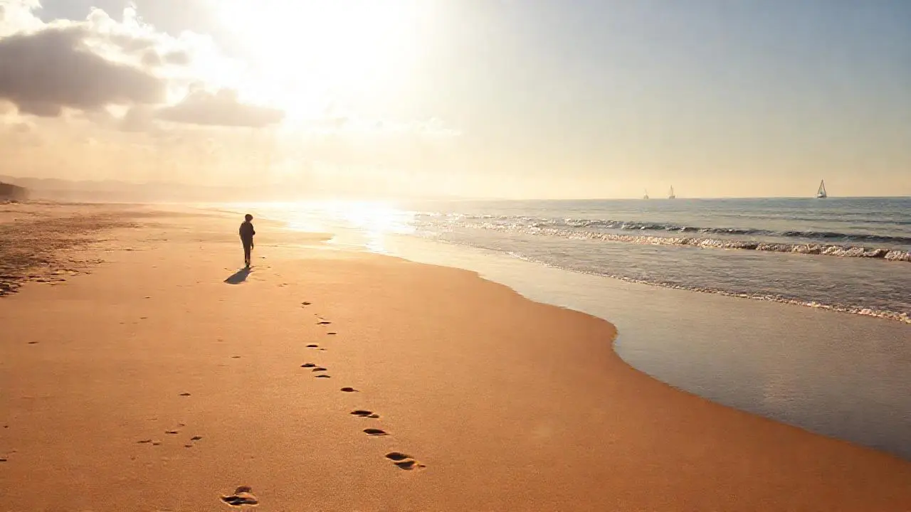 Playa soleada, soledad tranquila y vastedad
