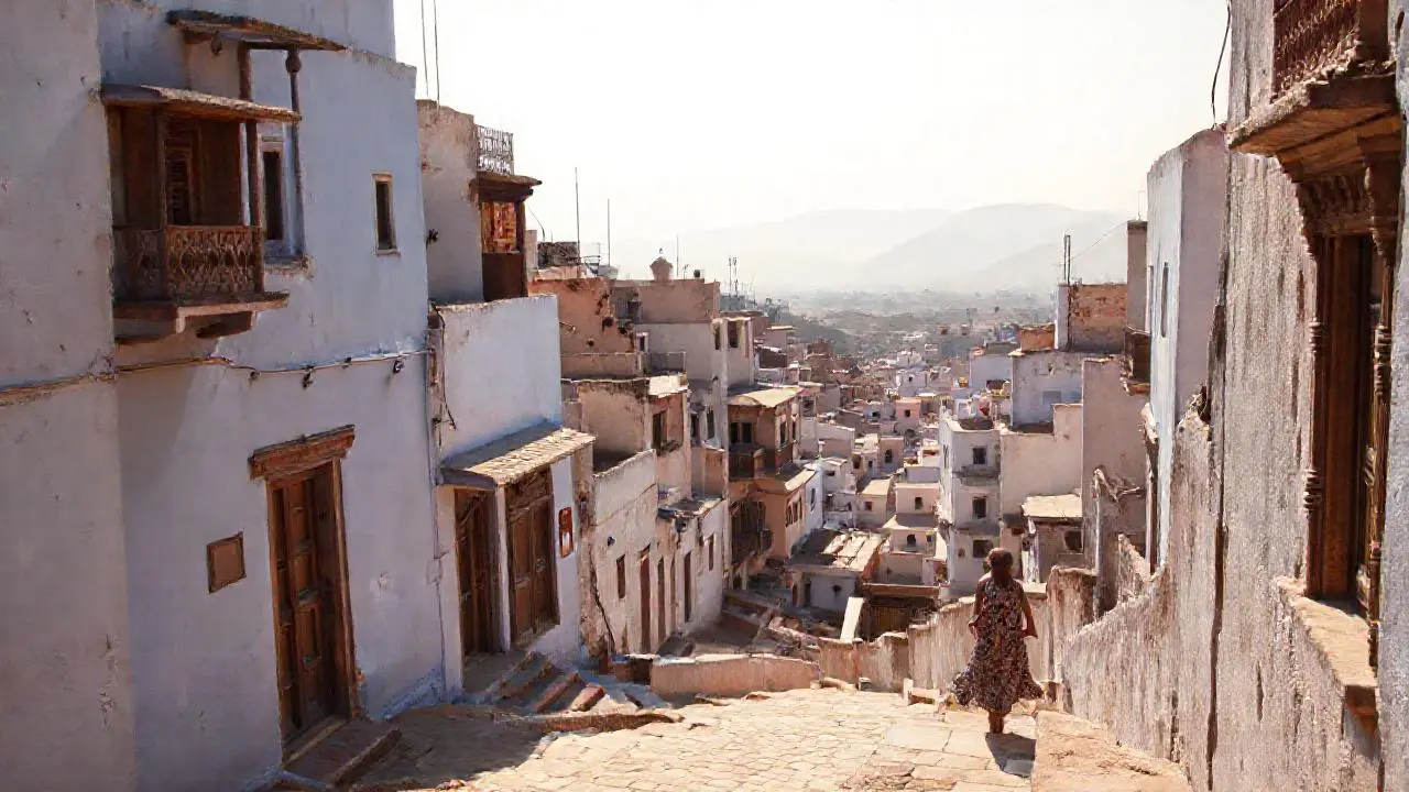 Ciudad india, tranquila, bañada por la luz