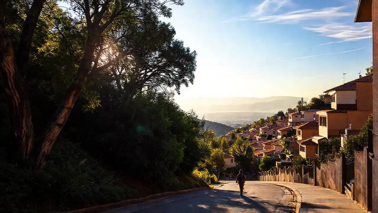 Pueblo elevado, soleado y tranquilo