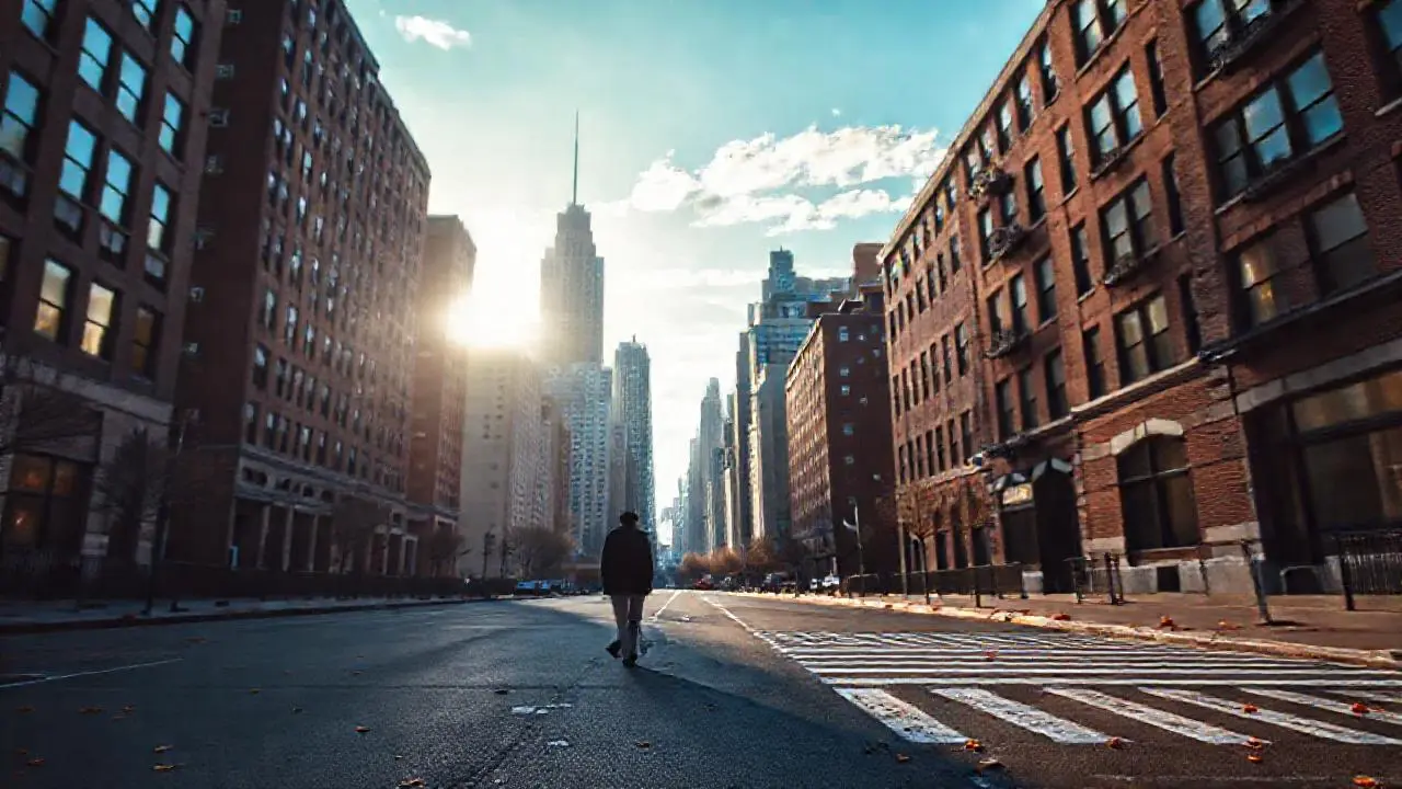 Ciudad con edificios, gente y ambiente urbano