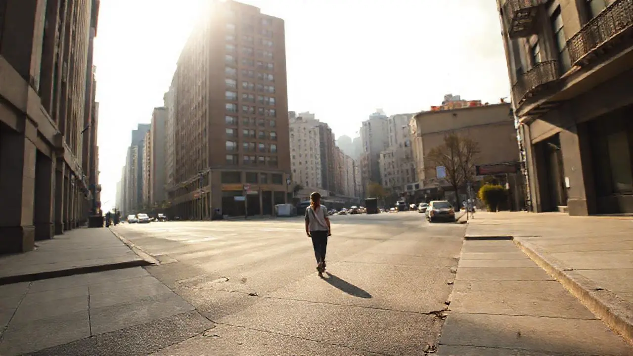 Calle urbana tranquila, luz suave y difusa