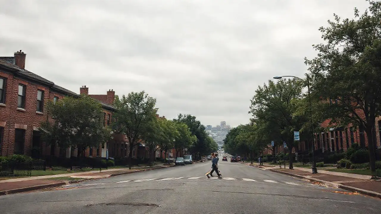 Escena urbana tranquila bajo cielo nublado