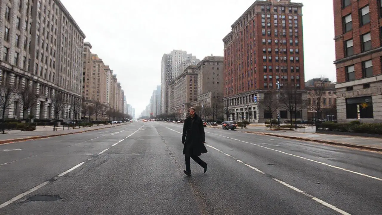 Ciudad gris, distante, y ligeramente borrosa