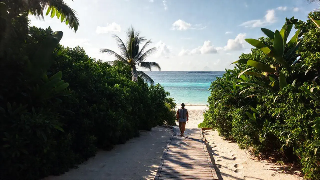 Playa tropical, serena y luminosa