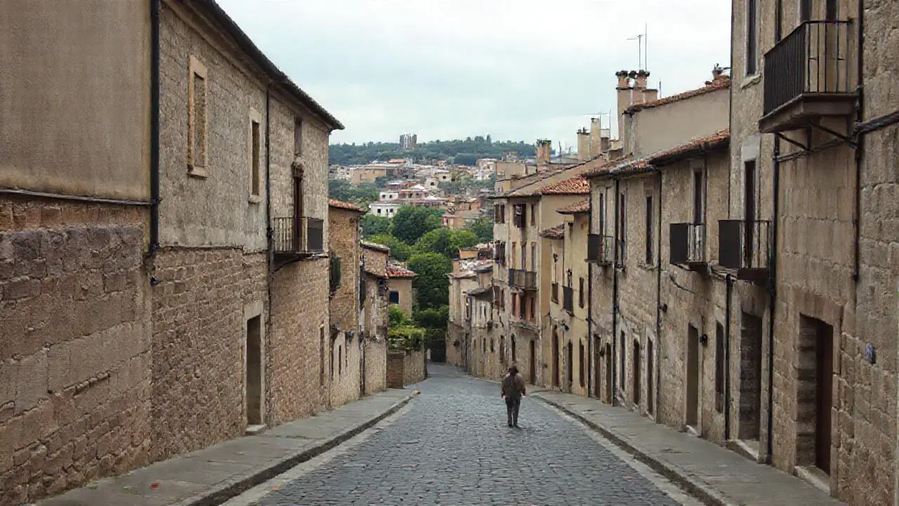 Escena urbana antigua, tranquila y realista