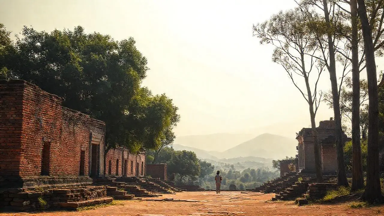 Ruinas antiguas bajo una luz cálida
