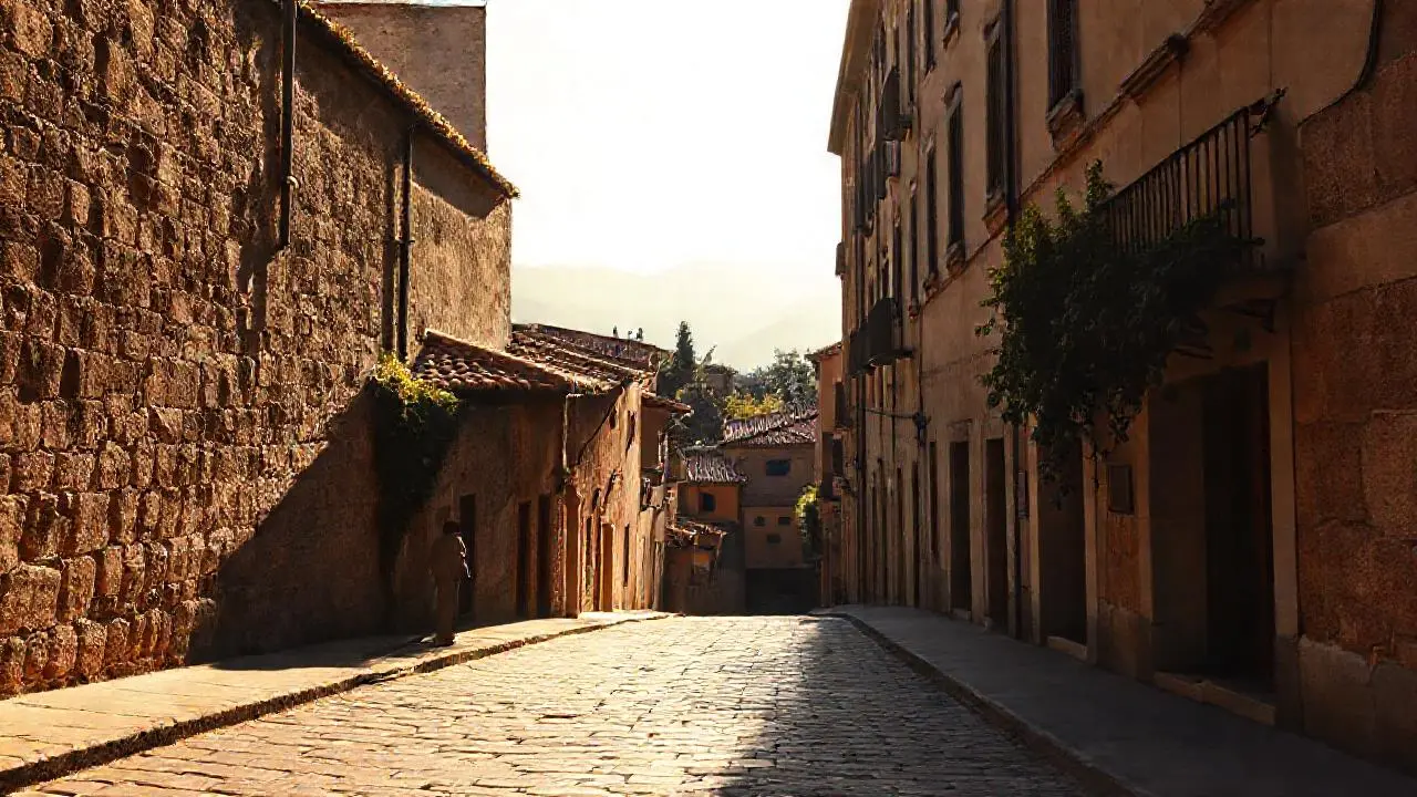 Un paisaje urbano antiguo, tranquilo y sereno