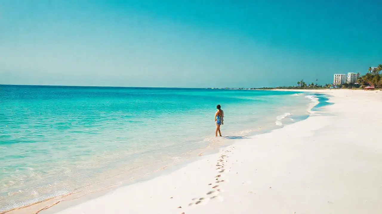 Playa serena, luz cálida, y paz