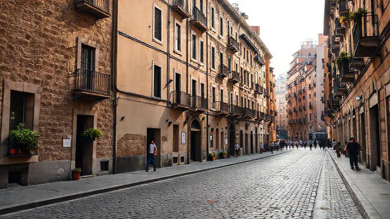 Calle antigua, luz suave, ambiente urbano