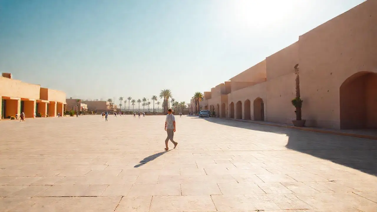 Plaza soleada, tranquila y arenosa