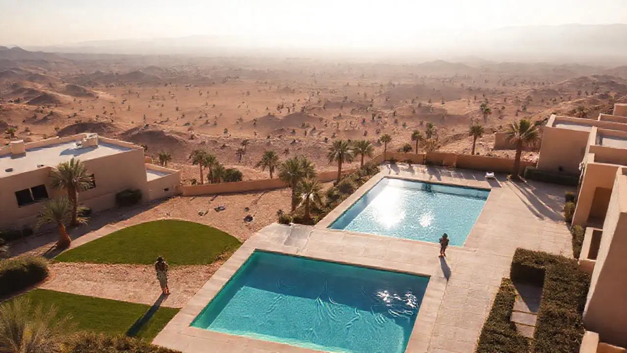 Un oasis tranquilo en un paisaje desértico