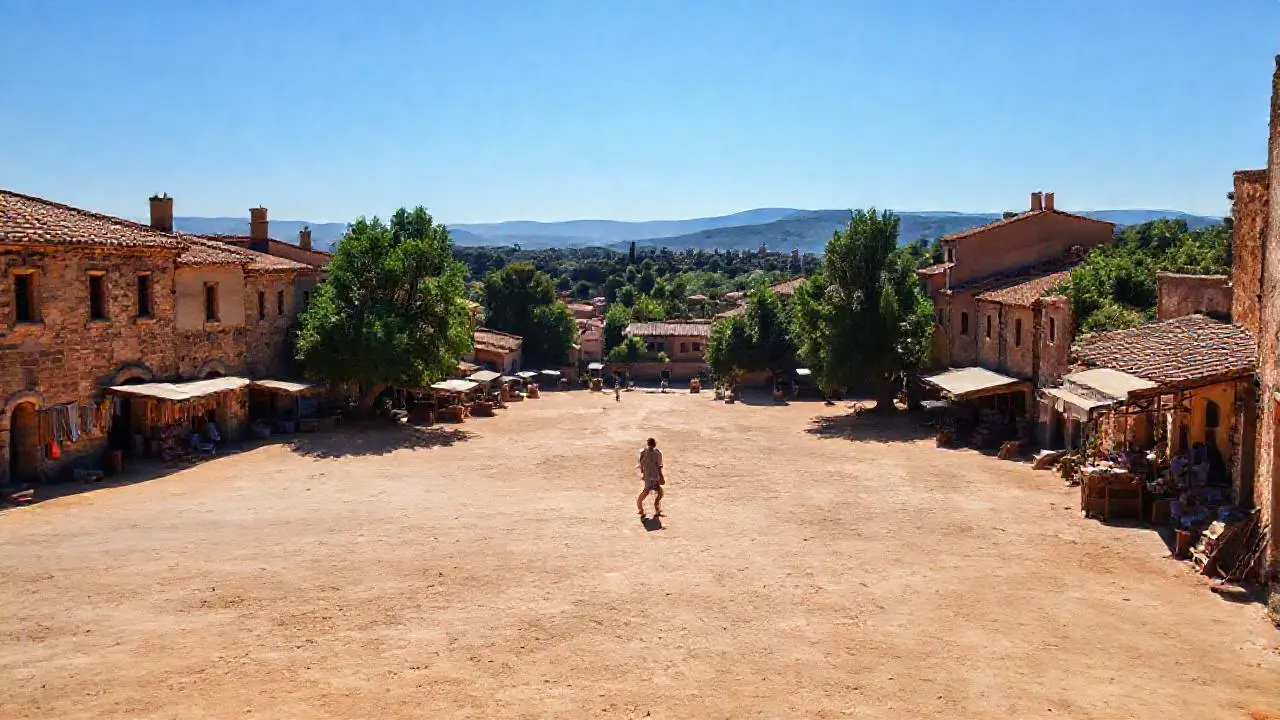 Pueblo soleado, tranquilo y lleno de vida