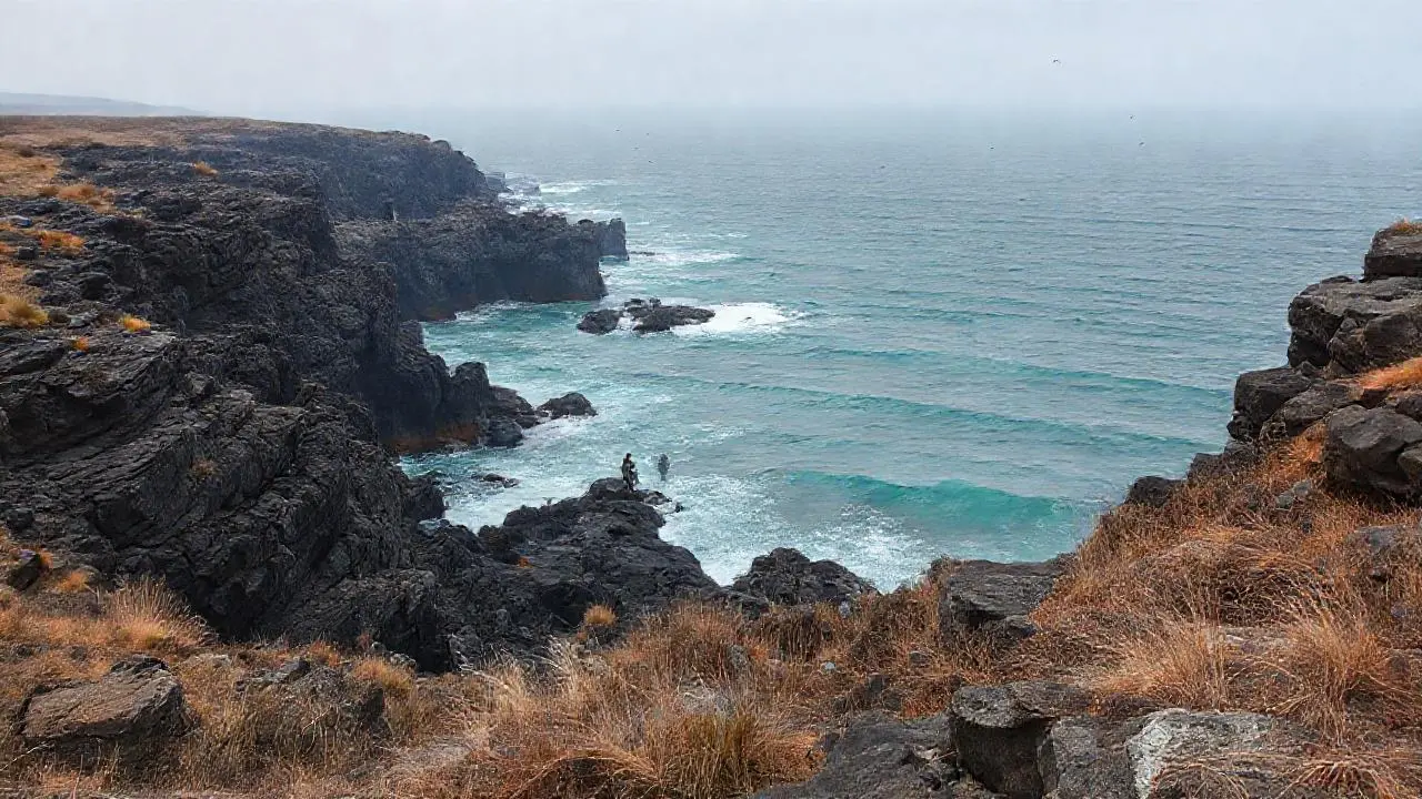 Costa rocosa, océano vasto y tranquilo
