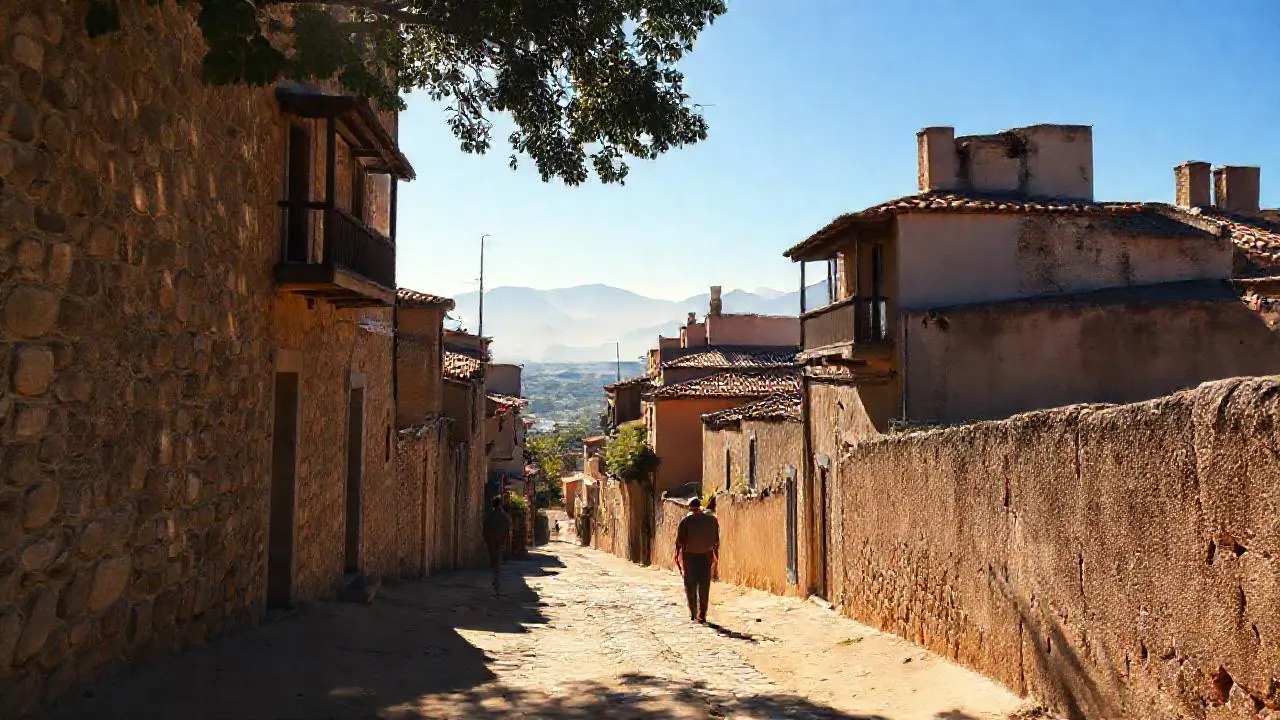 Pueblo antiguo, tranquilo, bañado por la luz
