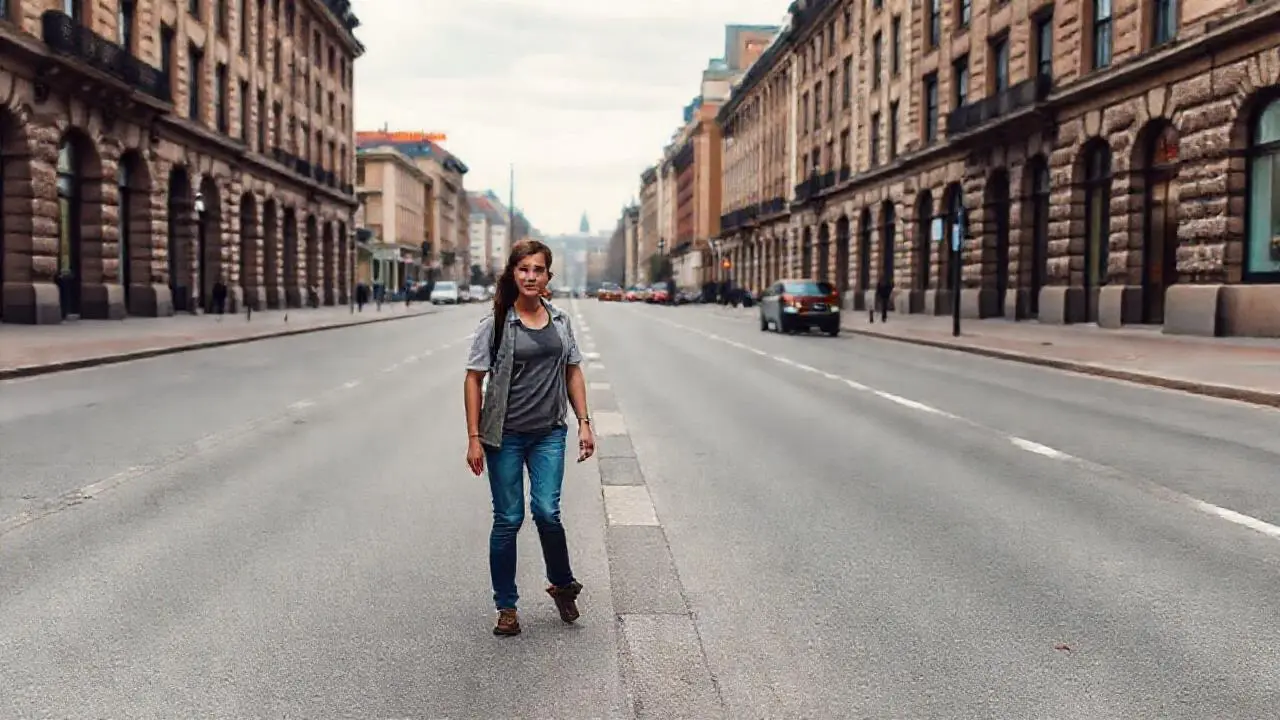 Calle urbana tranquila, atmósfera levemente difusa