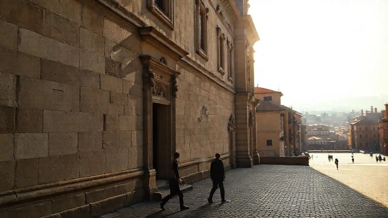 Fachada barroca antigua bajo luz suave