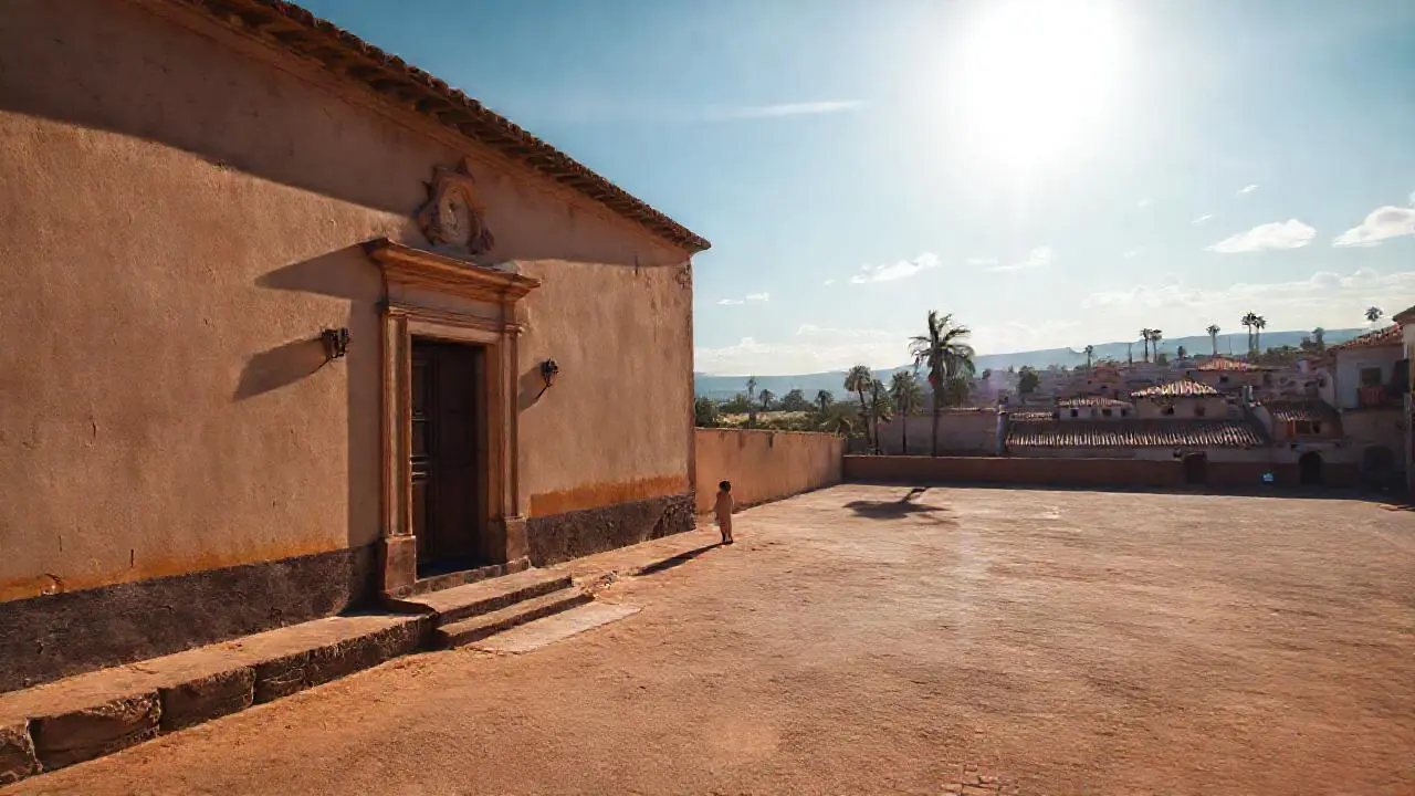 Tranquila escena colonial, bañada por la luz
