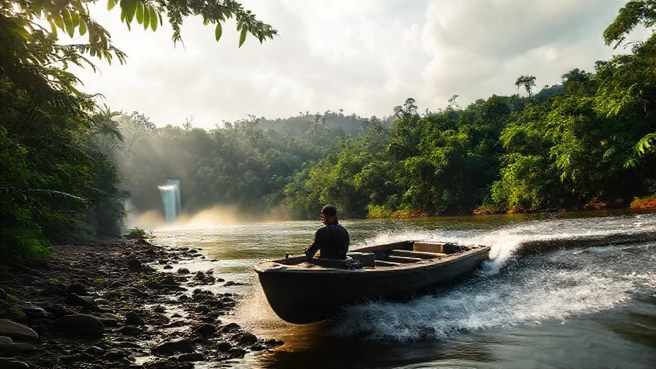 Un bote rápido avanza por la jungla