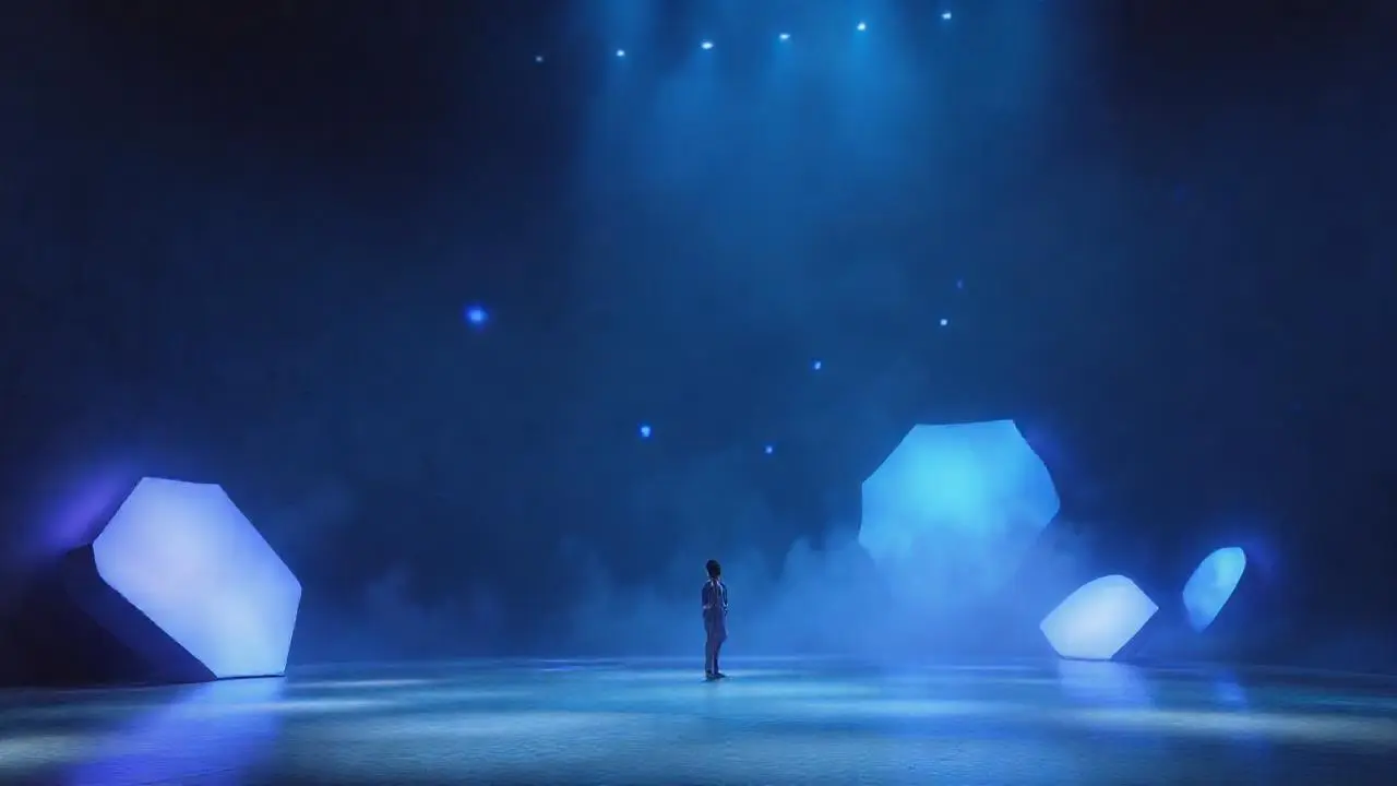 Espacio etéreo, figura integrada, luz suave