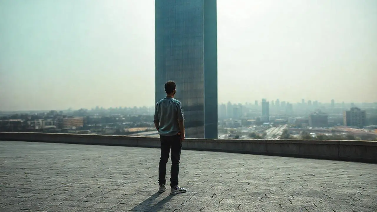 Espacio urbano moderno, luz difusa y distante