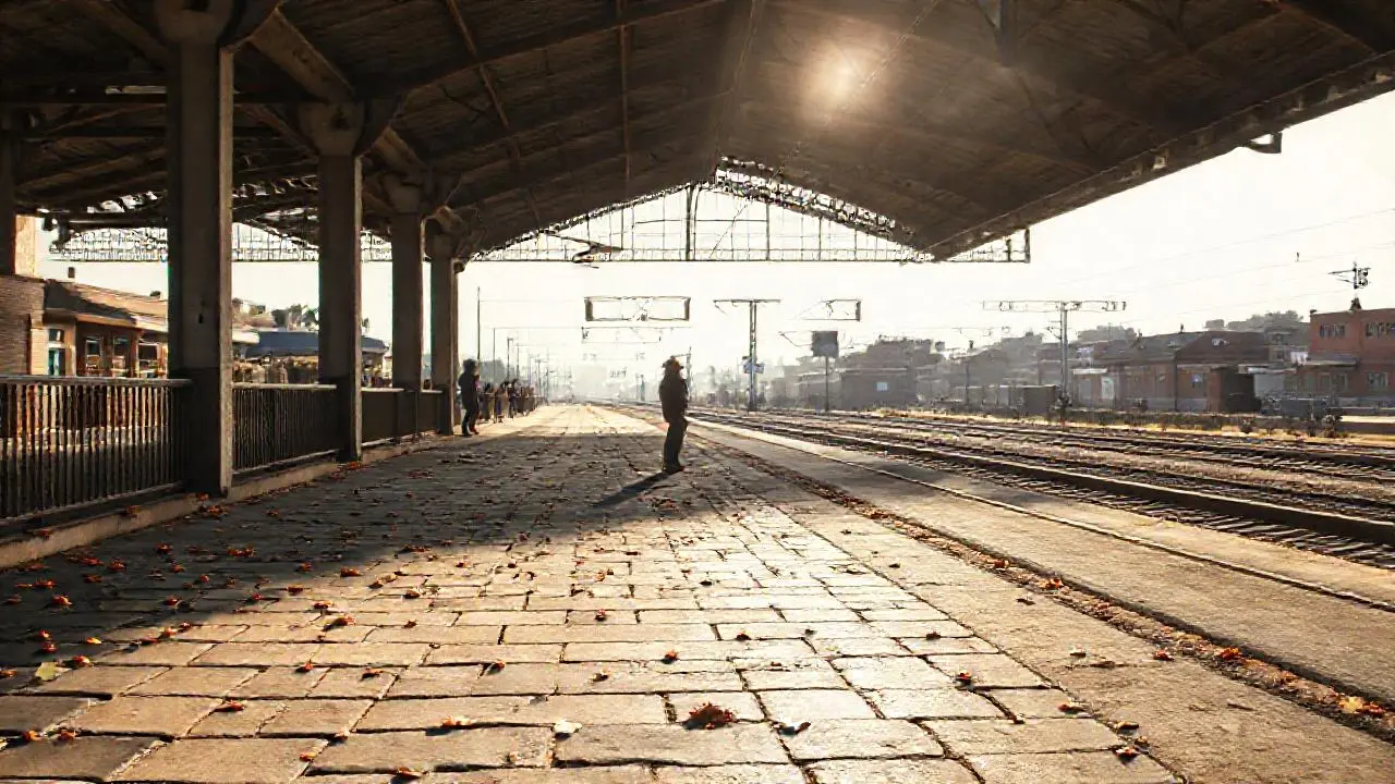Estación de tren otoñal, ambiente sereno